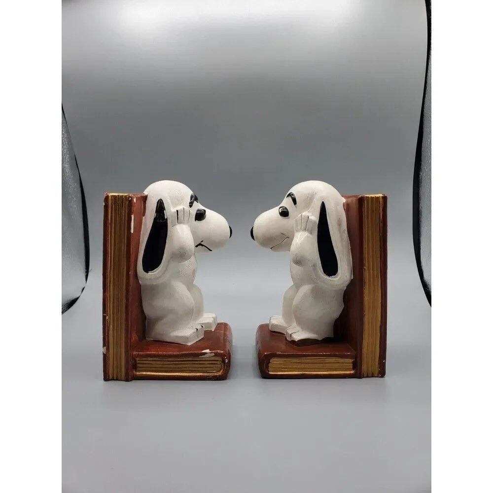 VINTAGE SNOOPY PEANUTS BOOKENDS (2) RARE CERAMIC KIDS ROOM COLLECTOR